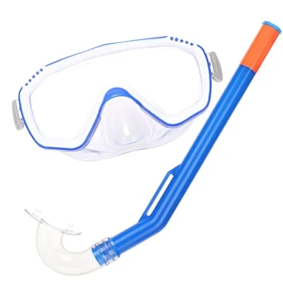 Abbildung von com four® 2 teiliges Tauchset für Kinder von 3 bis 6 Jahren Set zum Schnorcheln kleine Schwimmbrille mit Atemhilfe Tauchen (Kinder transparent)