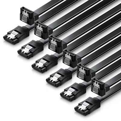 Abbildung von deleyCON 6x 50cm SATA 3 Kabel im Set III Datenkabel HDD SSD Verbindungskabel Anschlusskabel Metall Clip 6 GBit/s 1x Gerade 90 L Typ Stecker Schwarz