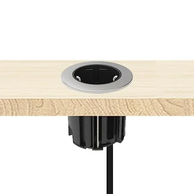 Abbildung von kalb Einbausteckdose 230VAC HUB Tischsteckdose rund für Arbeitsplatte Wand und Möbel mit EU Schutzkontakt Stecker Farbanpassung 54mm