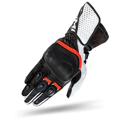 Abbildung von SHIMA ST 3 Motorradhandschuhe Herren Touchscreen, Sommer, Sport Leder Handschuhe mit Carbon Knöchelprotektor, Handflächen und Fingerschieber, Verstärkte Handfläche (Weiß/Rot, XXL)