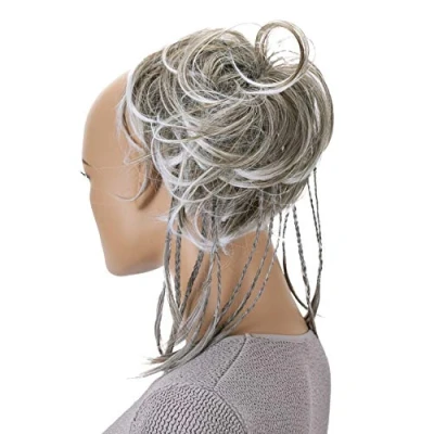 Abbildung von CAISHA XXL Haarteil Haargummi Daisy Dutt Hochsteckfrisuren Mit Geflochtenen Zöpfen Gewellt Kunstfaser Hitzebeständig DM17cm Grau Mix G10D