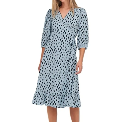 Abbildung von ONLY Onlolivia Wrapmidi Dress Freizeitkleid, Damen, Größe: Medium, Blue fog aop:uneven dot