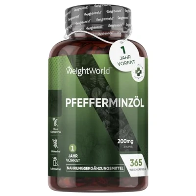 Abbildung von Pfefferminzöl Weichkapseln 200mg Pfefferminz Öl pro Softgel 365 Peppermint Oil Kapseln Für 1 Jahr Vorrat Geprüfte &amp; Pflanzliche Zutaten Ihr Wohlbefinden Reine Pfefferminze WeightWorld