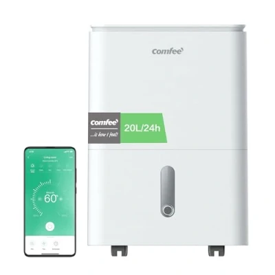 Abbildung von COMFEE&#039; Luftentfeuchter Easy Dry 20L/Tag, 4 Modi, Luftbefeuchter angeschlossen, 3 l Tank, Wäschetrockner, Swing Funktion, für Räume von 40㎡/100 m3