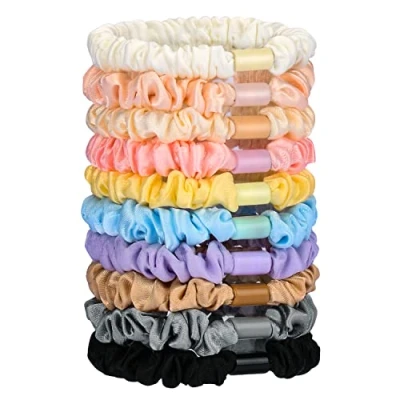 Abbildung von JessLab Scrunchy Haargummis, 10 Stück Seidensatin Haargummis Pferdeschwanzhalter Sanft Elastisch Keine Beschädigung Scrunchies Haarbänder Dehnbar Haarschmuck für Mädchen Frauen Damen, Farbe Sortiert