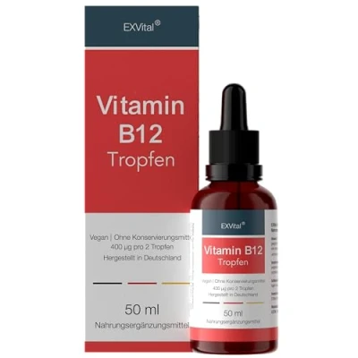 Abbildung von Vitamin B12 Tropfen hochdosiert, bioaktives Methylcobalamin 400 µg pro Tagesportion, 1.250 in 50ml, Ohne Alkohol