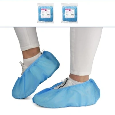 Abbildung von 200 ARNOMED PP Schuhüberzieher Einweg, Blaue Überziehschuhe mit Anti Rutsch Sohle, rutschfeste ABS Überzieher Schuhe, Schuhschutz Überzug bis Gr 47, Maße: 17x40cm, robuste Überschuhe für die Baustelle