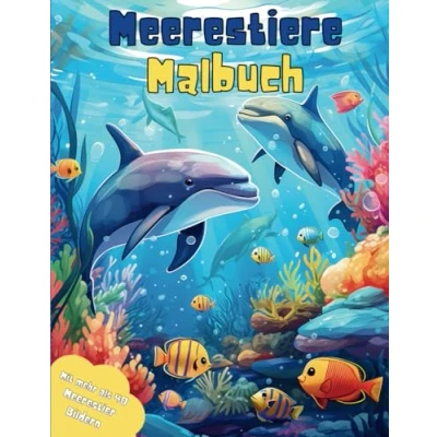Abbildung von Meerestiere im Ozean Malbuch: Über 40 Meerestier Bilder zum Ausmalen. Für Kinder ab 4 Jahren. Motive von Delfinen, Haien, Seepferdchen, Seesternen uvm.