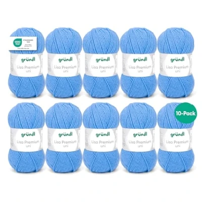 Abbildung von Gründl Lisa Premium Uni Strick &amp; Häkelgarn (weicher und wollartiger Charakter, pflegeleichtes Strickgarn aus 100% Polyacryl, 50 g/ 133 m, Nadelstärke: 3,5 4,5, 10 Knäuel á g), Mittelblau