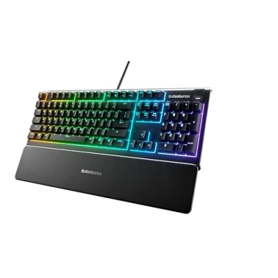 Abbildung von SteelSeries Apex 3 Gaming Tastatur 10 Zonen RGB Beleuchtung Premium magnetische Handballenauflage Amerikanisch (QWERTY) Layout, Schwarz