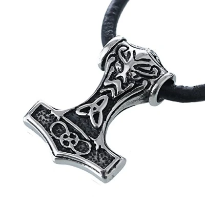 Abbildung von DonDon Herren Lederhalskette 50 cm Anhänger Thorhammer und Samtbeutel