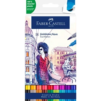 Abbildung von FABER CASTELL 164618 Goldfaber Aqua Dual Marker, mit Pinselspitze und Fineliner Spitze, 18er Etui