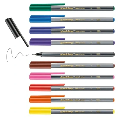 Abbildung von edding 55 Fineliner Set mit 10 leuchtenden, bunten Farben 0,3 mm Spitze Farbstift zum Schreiben, Malen, Unterstreichen, Illustrieren für Kinder und Erwachsene, Schule, Homeoffice, Büro
