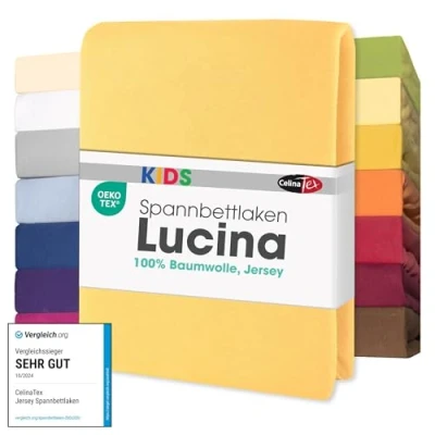 Abbildung von CelinaTex Jersey Spannbettlaken Lucina für Kids 60x120 70x140cm Creme gelb 100% Baumwolle gekämmt superweich Spannbettbezug, Leintuch, Bettlaken, elastisch, Strech, Oeko Tex