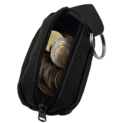 Abbildung von Echt Leder Schlüsseltasche mit 1 Reißverschlussfach Handmade in EU Schwarz verschiedenen Designs (Design 2)