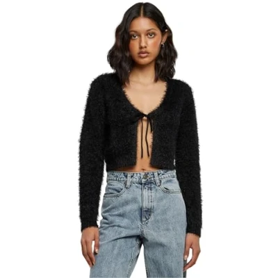 Abbildung von Urban Classics Damen TB6082 Ladies Tied Cropped Feather Cardigan Strickjacke, Black, M