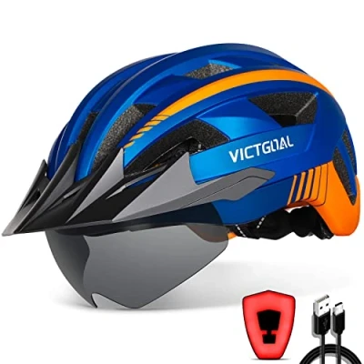 Abbildung von VICTGOAL Fahrradhelm Herren Damen MTB Helm mit Abnehmbarer Magnetische Schutzbrille Visier Atmungsaktiv 21 Belüftungskanäle Radhelm Einstellbare Fahrradhelme (XL: 59 63cm, Blau)