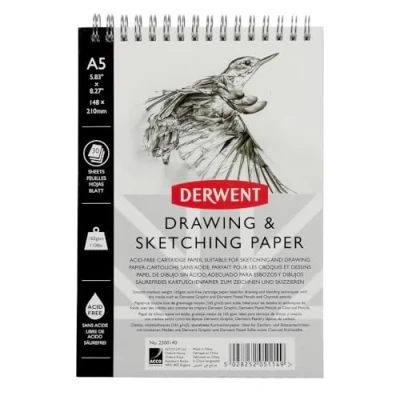 Abbildung von Derwent Skizzenblock, A5 Hochformat, Zeichnen &amp; Schreiben, 30 Blatt, Säurefreies Papier, Spiralgebundener Buchrücken, Professionelle Qualität, 2300140