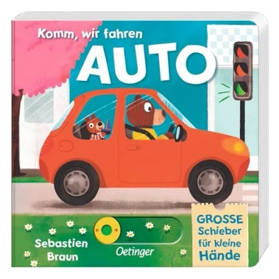 Abbildung von Komm, wir fahren Auto: Hochwertiges Pappbilderbuch mit stabilen Schiebe und Drehelementen; liebevollen Reimen Illustrationen für Kinder ab 2 Jahren (Komm, los)