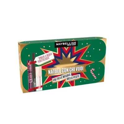 Abbildung von Maybelline New York Geschenkbox mit Mascara, Augenstift und Gloss, Kollektion Weihnachten Chi vuoi 2024, Sky High Eyeliner Lasting Drama, Lipgloss Lifter Gloss