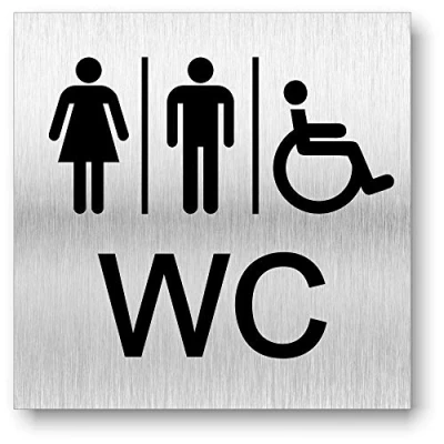 Abbildung von Türschild WC Damen Herren Behinderten UV Druck 12 x 12cm 3mm Aluverbund Made in Germany Art.Nr. 2120