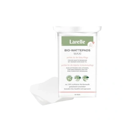 Abbildung von Larelle Maxi Bio Watte für Mama &amp; Baby, 60 Stück, extra groß, GOTS Ecocert, perfekt die Baby Pflege und tägliche Schönheitspflege