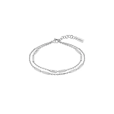 Abbildung von BOSS SS WITH Stations LOGO AND Crystals Armband, Damen, Größe: One Size, Silver coloured