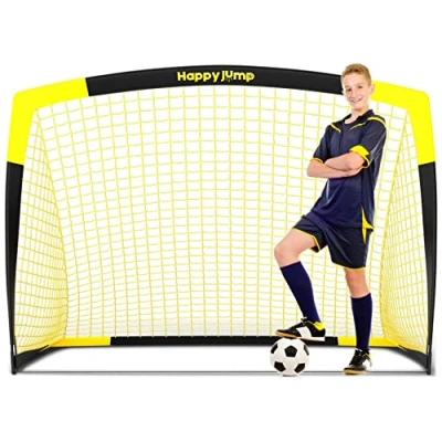 Abbildung von Happy Jump Fußballtor Pop Up Fußballnetz Fußballpfosten für Garten Fußballtrainingx1 (5&#039;x3,6&#039;, Schwarz+Gelb)