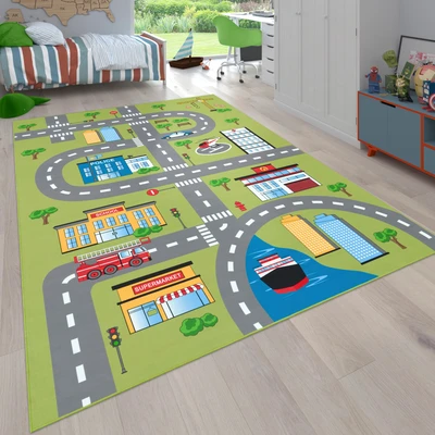 Abbildung von Paco Home Kinderteppich "Bino 570" rechteckig 4 mm Höhe Kurzflor, Straßen-Spiel-Teppich, Kinderzimmer