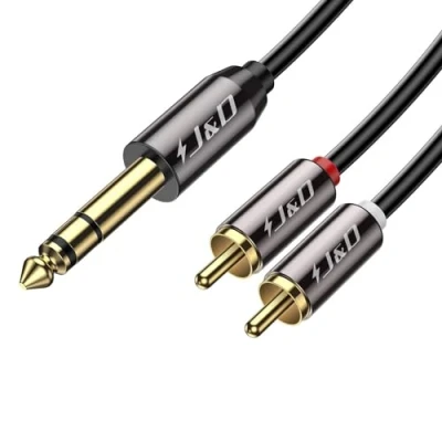 Abbildung von J&amp;D 6,3mm Stereo Klinke auf Cinch Kabel, Gold Plated Kupfer Shell Heavy Duty (1/4 Zoll) Männlich TRS zu 2 Stecker Audio Adapter Y Splitter Kabel (4.5 Meter)