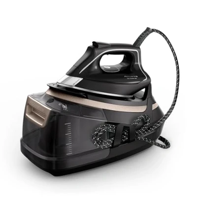 Abbildung von Rowenta Eco Steam Pro Dampfbügelstation, 2800 Watt, 580 g/Min. Dampfstoß, 150 kontinuierliche Dampfabgabe, Design, Modus, 5 Einstellungen, Schwarz/Beige, DG9640F0