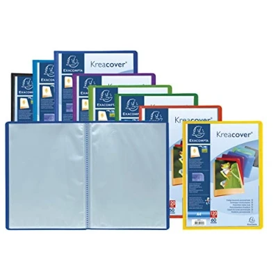 Abbildung von Exacompta 5660E 8er Pack Sichtmappe KreaCover aus Kunststoff DIN A4 mit 60 Klarsichthüllen, 120 Sichten, Tasche am Vorderdeckel zum selbstgestalten, Aktenhülle, Prospekthülle, farbig sortiert