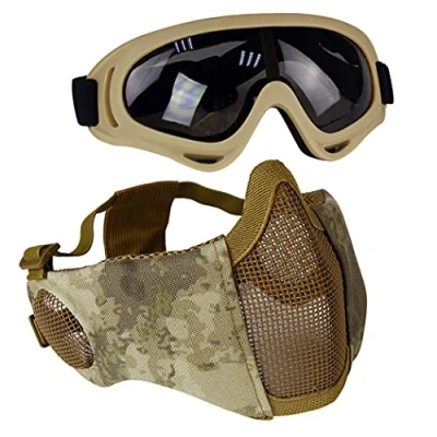 Abbildung von Aoutacc Airsoft Maske mit taktischer Schutzbrille,Airsoft Gehörschutz, Protective Gear Set für Erwachsene Männer Frauen Paintball Schießen CS at