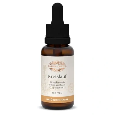 Abbildung von BÄRBEL DREXEL® Kreislauftropfen Pflanzlich, Schwindelgefühl infolge niedrigen Blutdrucks (30ml) Vegane Herstellung Deutschland Ginkgo + Rosmarin Weißdorn, Herz Kreislauf Tropfen, Alkoholfrei