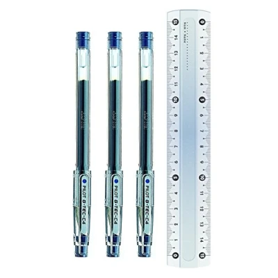 Abbildung von Pilot G Tec C4 Tintenroller Gel Micro, 0,4 mm Spitze Fineliner Blau (3 Stück + Gratis Lineal)