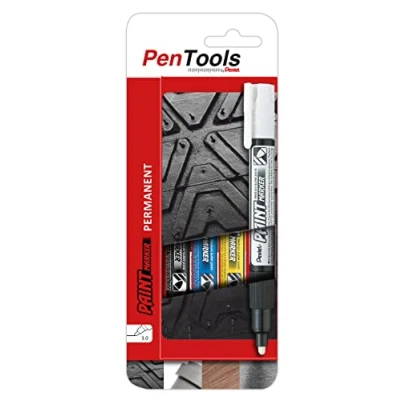 Abbildung von PenTools by Pentel MMP20 Permanent Marker, Lacktinte für langlebige und abriebfeste Markierungen, Rundspitze (3,0 mm Strich), 4 Stück farblich sortiert, PRO4MX1EU