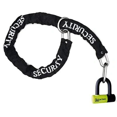 Abbildung von urban UR59120 Mini U Blockschloss mit Schlaufenkette, 120 cm, Doppelfunktion, sicherer für Motorradscheibenschloss, hohe Sicherheit und Doppelverschluss, Diebstahlschutz, universell Motorrad,