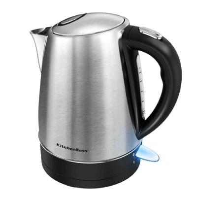 Abbildung von KitchenBoss Wasserkocher 1,7L Edelstahl：Elektrischer mit Kalkfilter, Sichtbares Fenster &amp; Wasserstandsanzeige, Abschaltautomatik und Trockengehschutz, 2100W