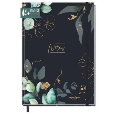 Abbildung von paper&amp;you® Notizbuch liniert A4+ mit Gummiband [Mondscheinblüte] 156 Seiten, 78 Blatt liniertes Notebook, Bullet Journal, Skizzenbuch, Tagebuch nachhaltig &amp; klimafreundlich