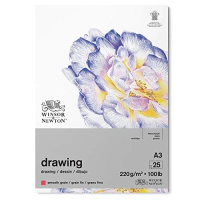Abbildung von Winsor &amp; Newton 6689742 Zeichenpapier im Block 25 Blatt A3, 220g/m², feine Körnung, natürliches Weiß, säurefrei in archivierbarer Qualität, Alterungsbeständig für Fineliner, Tusche, Buntstift