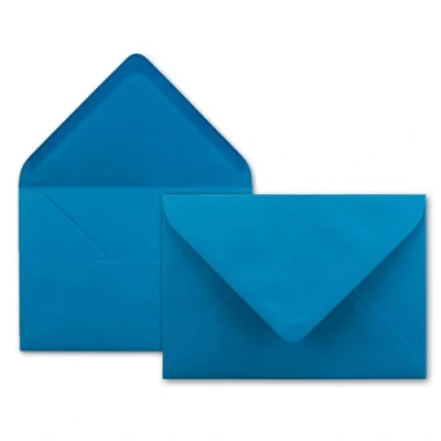 Abbildung von 50x Brief Umschläge in Aqua Blau 80 g/m² Kuverts DIN B6 Format 12,5 x 17,6 cm Nassklebung ohne Fenster