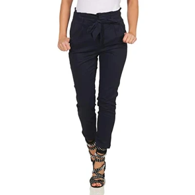 Abbildung von VERO MODA Damen Paperbag Stoffhose Eva mit Gürtel 10216704 Night Sky XS/30
