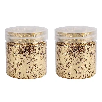 Abbildung von Ideen mit Herz Blattmetall Flocken Blattgold Flakes zum Basteln 2 Dosen je 3g (gold)