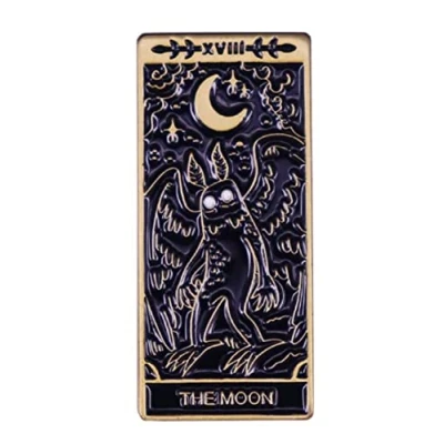 Abbildung von Die Mondmotte Tarotkarte Emaille Brosche Pin Abzeichen Cartoon Anstecker Mothman Der Mond Tarot Karte Gotische Hexe für Kleidung