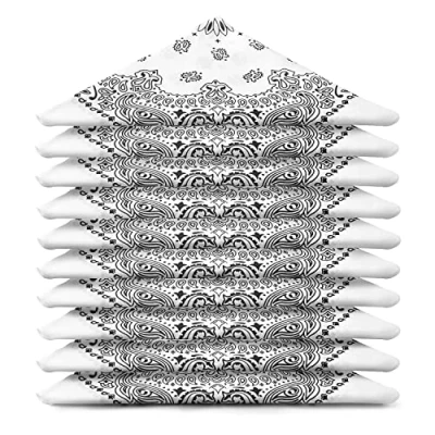 Abbildung von Karl Loven BANDANA 10 Stück Weiß Paisley Mandala Muster 100% Baumwolle TÜV geprüft Dicker Stoff 20 Exklusivfarben