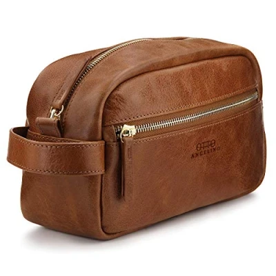 Abbildung von Londo Echtleder Reisetasche, Kulturtasche, Kosmetiktasche, Waschtasche Unisex (Hellbraun)