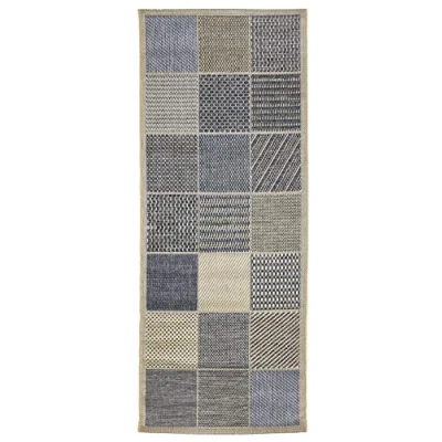 Abbildung von andiamo In &amp; Outdoor Teppich wetterfest und wasserdurchlässig Flachgewebe Kurzfloor 80 x 200 cm Beige blau