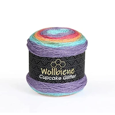 Abbildung von Cupcake Glitter Simli 3 x 150g Strickwolle 450 Gramm Wolle zum Stricken und Häkeln Babywolle türkische Farbverlaufswolle Glitzer (rainbow 2030)
