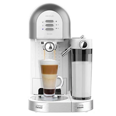 Abbildung von Cecotec Halbautomatischer Kaffee Instant Power ccino 20 Chic Serie Bianca. für gemahlenen und Kapselkaffee Riegel, Milchtank 0,7 ml, Wassertank 1,7 l, 1470 W.