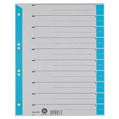 Abbildung von Leitz Register für A4, Deckblatt und 10 Trennblätter, Taben individuell zuschneidbar, 25 Stück, Überbreite, Grau/Blau, 100% Recyclingkarton, 16523030